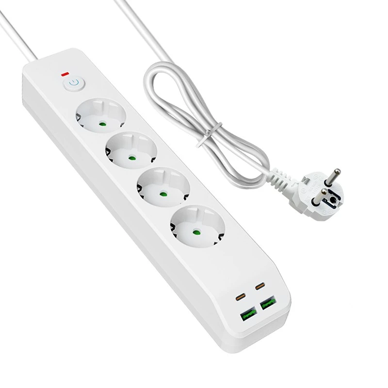 Listwa zasilająca UE z szybkim ładowaniem z 4 gniazdami AC i 4 USB