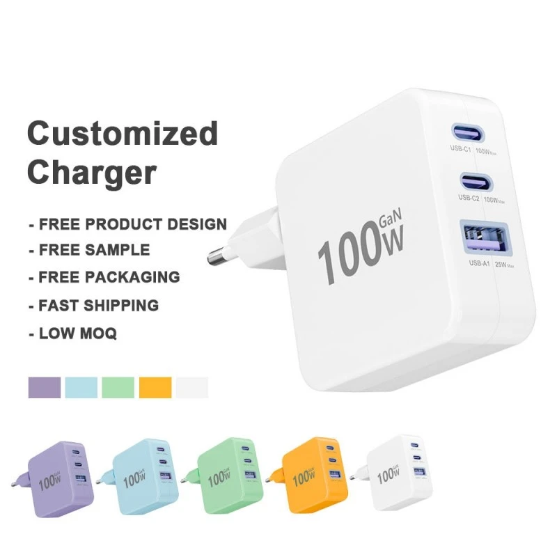 Szybka ładowarka PD 3.0 100 W typu C. Ładowarka ścienna kompatybilna z Wielką Brytanią, USA i UE